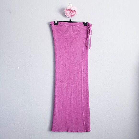 Free People Pink Tie Front Ribbed Maxi Skirt - Picture 2 of 8